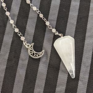 Custom Clear Quartz Crystal moon Pendulum healing…
